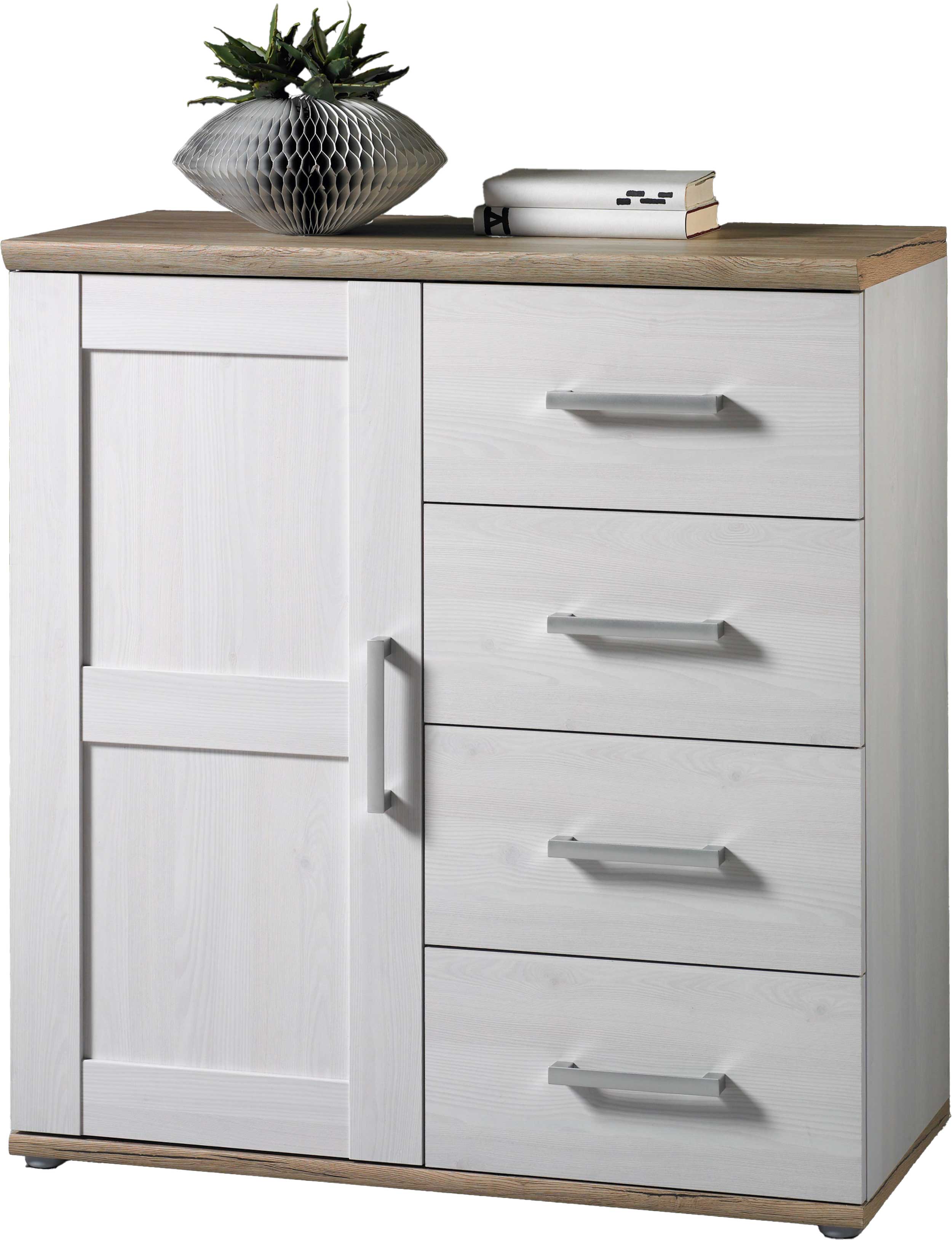 Armoire d'appoint Roman 93cm avec porte & 4 tiroirs - blanc/brun - Image 6