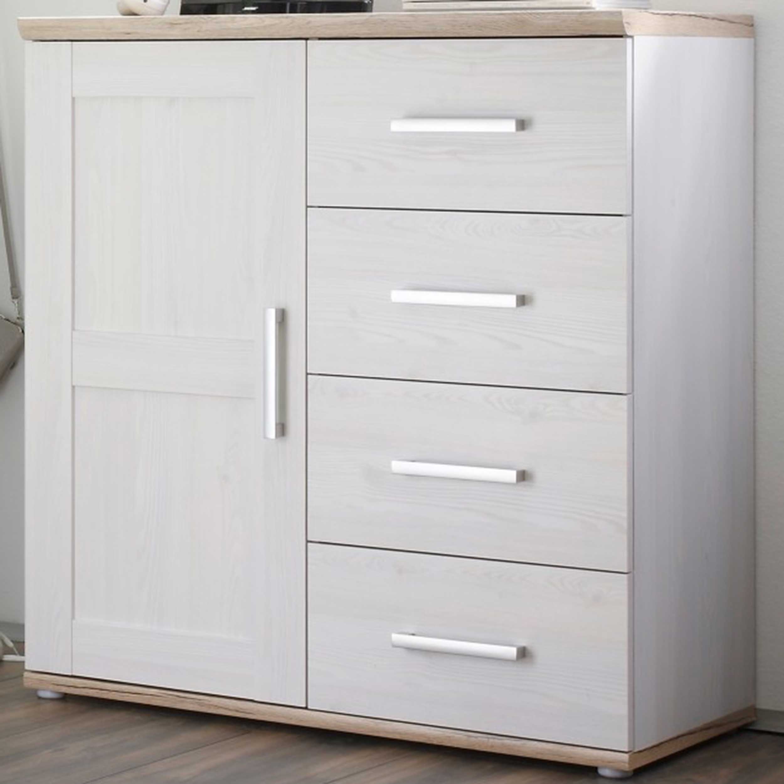 Armoire d'appoint Roman 93cm avec porte & 4 tiroirs - blanc/brun - Image 1