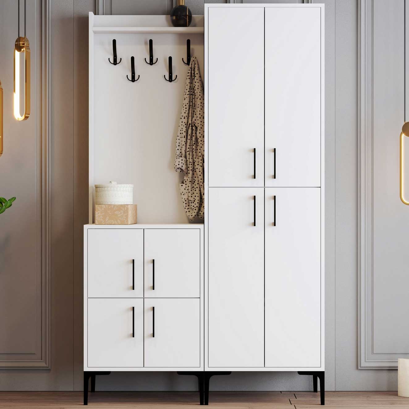 Armoire d'entrée - 150x35x200cm - 8 portes - blanc - Image 1