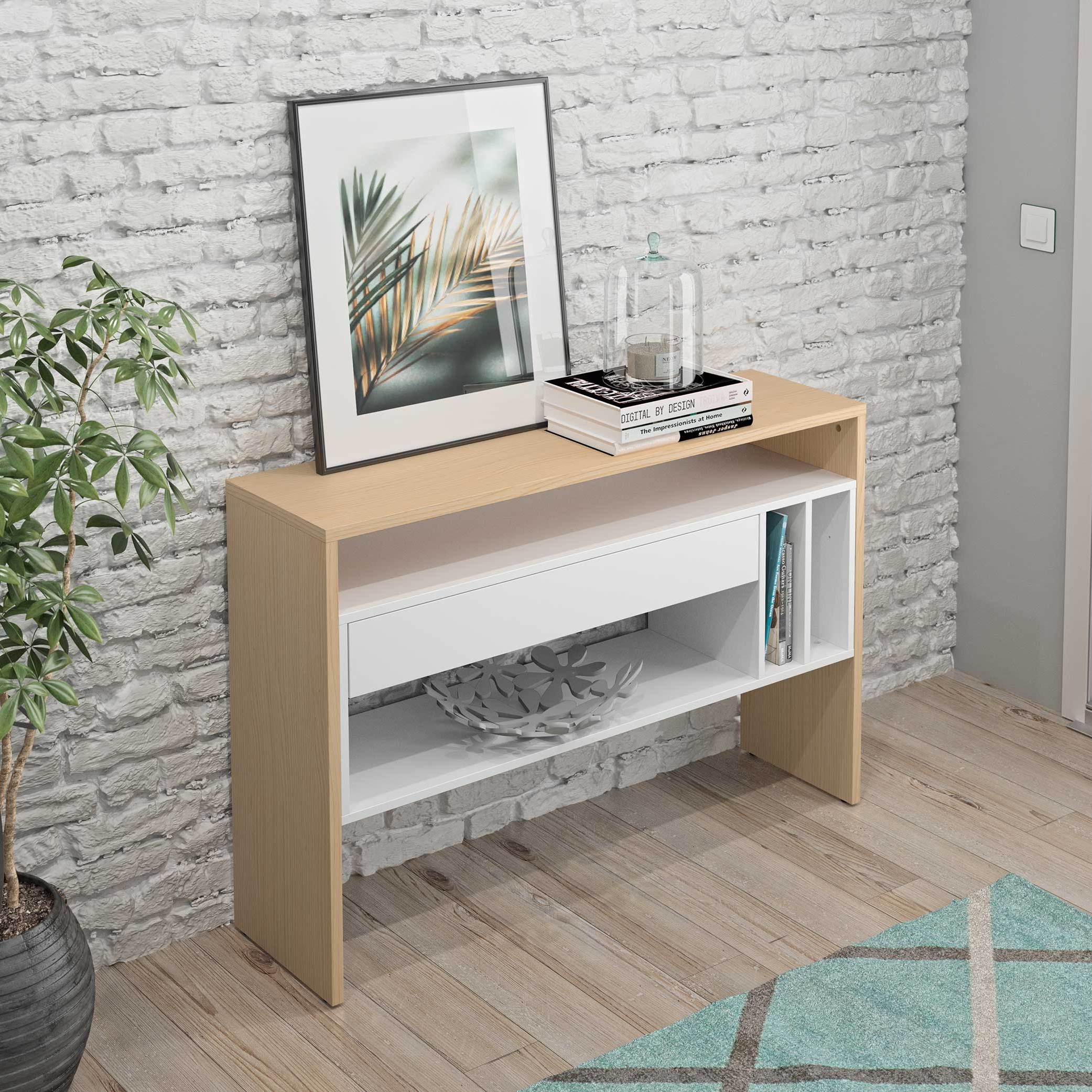 Armoire d'appoint Keros 120cm à 1 tiroir - chêne/blanc