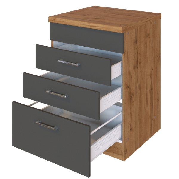 Armoire de cuisine pour plaque cuisson Sorrella 3 tiroirs - anthracite/chêne - Image 8