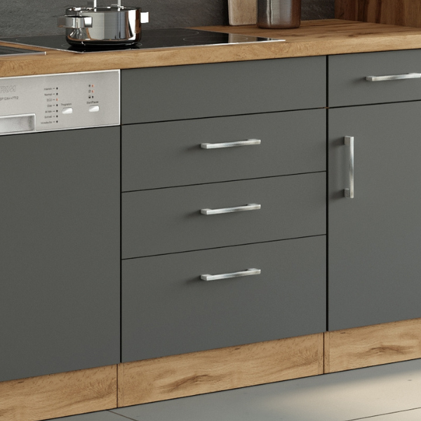 Armoire de cuisine pour plaque cuisson Sorrella 3 tiroirs - anthracite/chêne