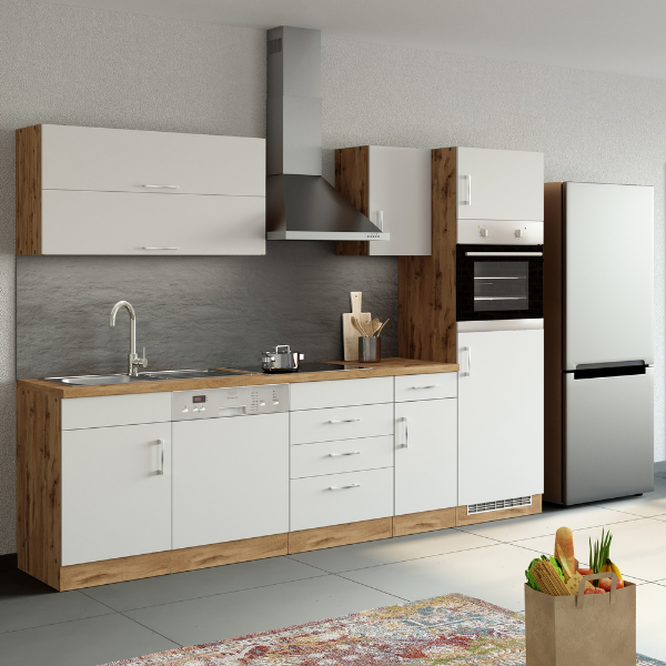 Armoire de cuisine pour plaque cuisson Sorrella 3 tiroirs - blanc/chêne - Image 5