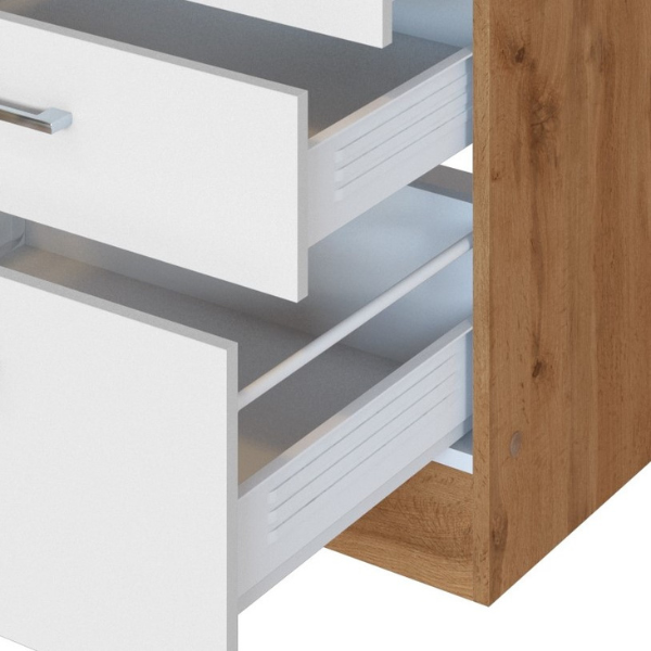 Armoire de cuisine pour plaque cuisson Sorrella 3 tiroirs - blanc/chêne - Image 6