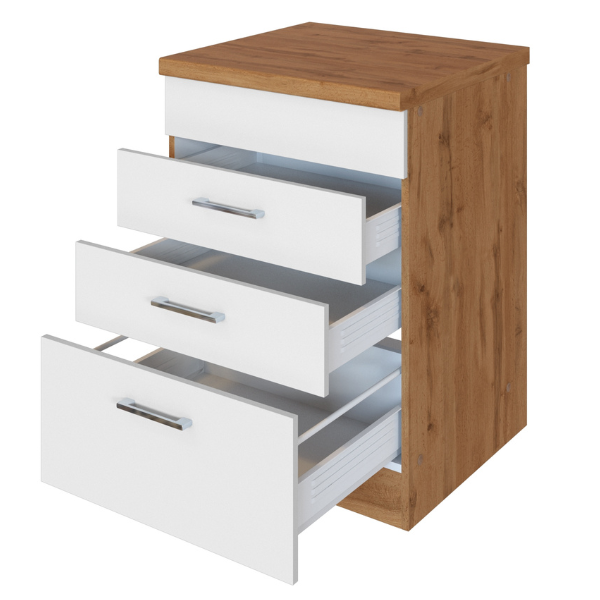 Armoire de cuisine pour plaque cuisson Sorrella 3 tiroirs - blanc/chêne - Image 9