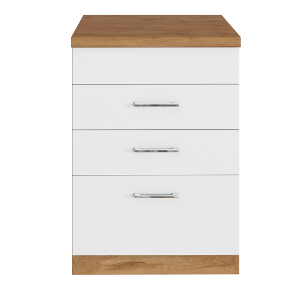 Armoire de cuisine pour plaque cuisson Sorrella 3 tiroirs - blanc/chêne - Image 10
