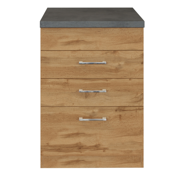 Armoire de cuisine pour plaque cuisson Sorrella 3 tiroirs - chêne/béton - Image 9