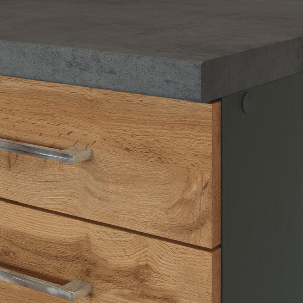 Armoire de cuisine pour plaque cuisson Sorrella 3 tiroirs - chêne/graphite - Image 7