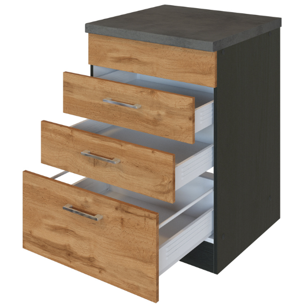 Armoire de cuisine pour plaque cuisson Sorrella 3 tiroirs - chêne/graphite - Image 8