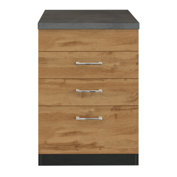 Armoire de cuisine pour plaque cuisson Sorrella 3 tiroirs - chêne/graphite - Image 9