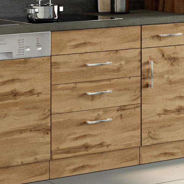 Armoire de cuisine pour plaque cuisson Sorrella 3 tiroirs - chêne/béton