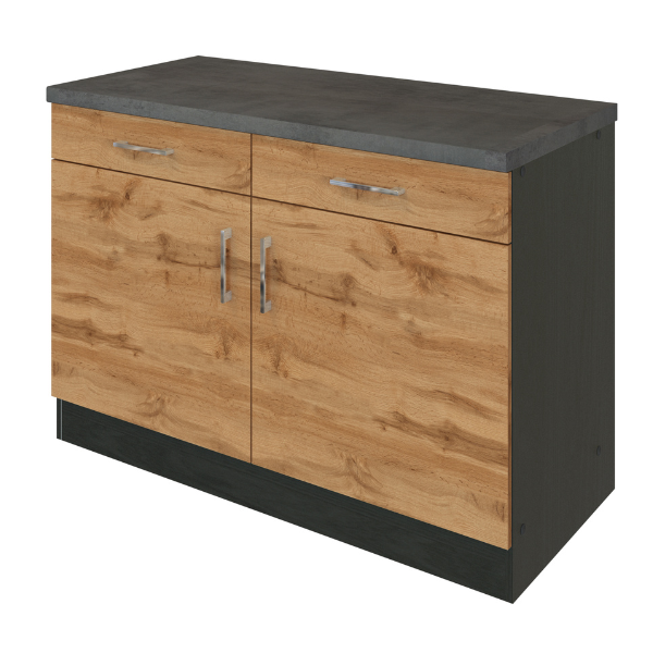 Armoire de cuisine Sorrella 100cm 2 portes & 2 tiroirs - chêne/graphite - Image 9