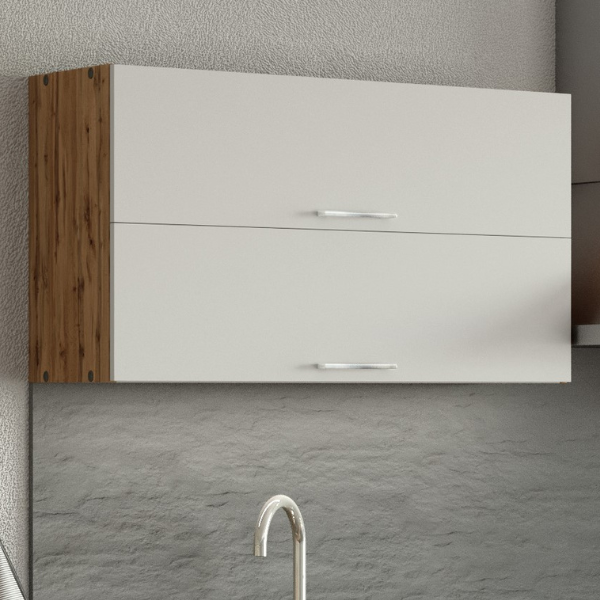 Armoire de cuisine Sorrella 100cm avec 2 portes pliantes - blanc/chêne
