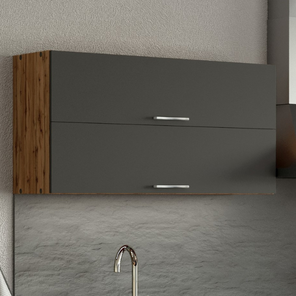 Armoire de cuisine Sorrella 110cm avec 2 portes pliantes - anthracite/chêne - Image 1