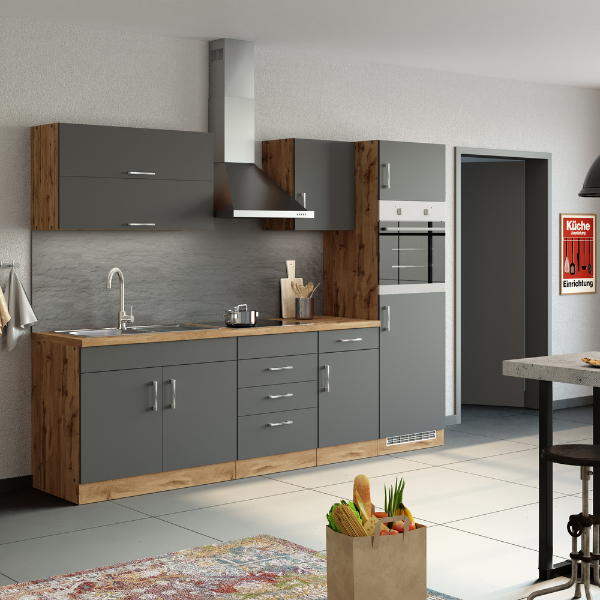 Armoire de cuisine Sorrella 50cm 1 porte & 1 tiroir - anthracite/chêne - Image 4