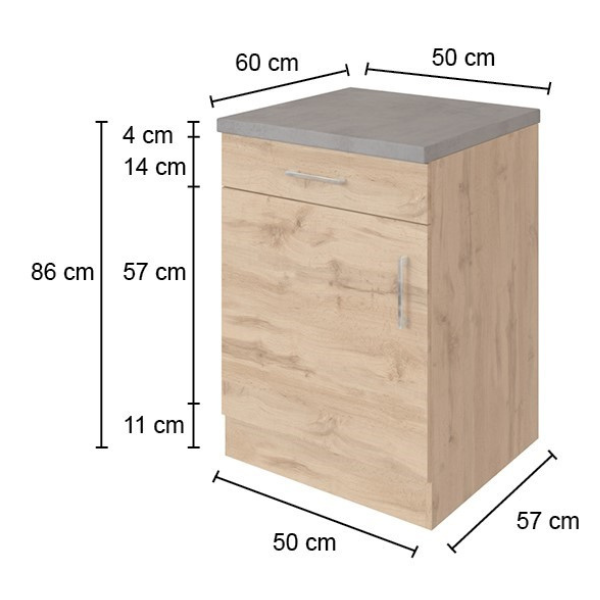 Armoire de cuisine Sorrella 50cm 1 porte & 1 tiroir - blanc/chêne - Image 3