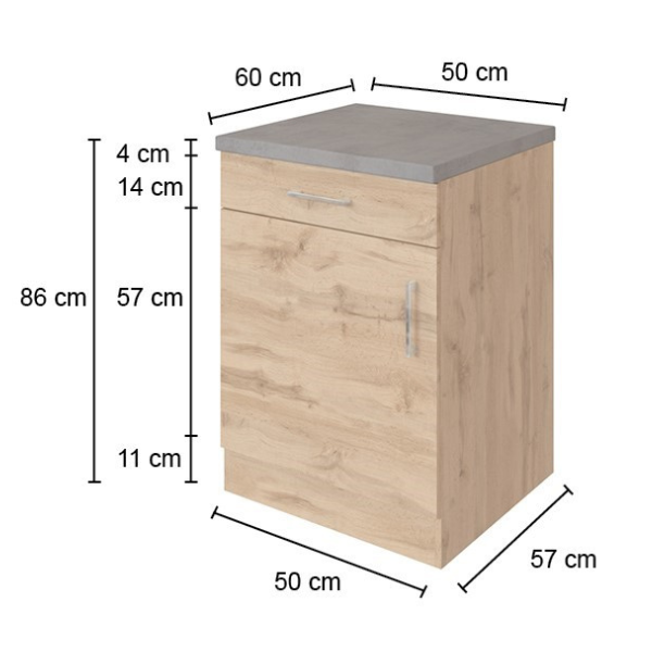 Armoire de cuisine Sorrella 50cm 1 porte & 1 tiroir - chêne/béton - Image 5