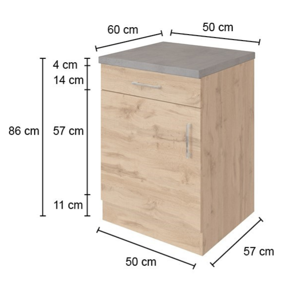 Armoire de cuisine Sorrella 50cm 1 porte & 1 tiroir - chêne/graphite - Image 3