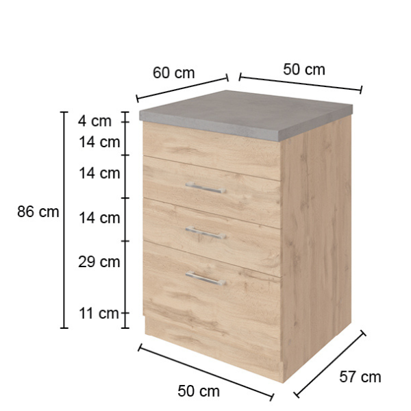 Armoire de cuisine Sorrella 50cm 3 tiroirs - anthracite/chêne - Image 4