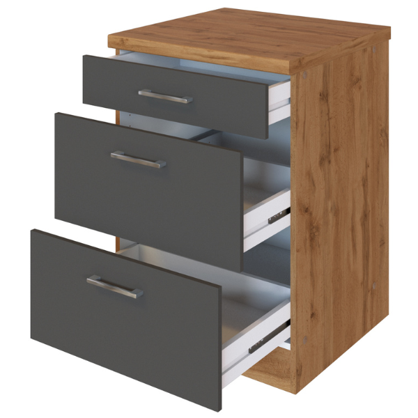 Armoire de cuisine Sorrella 50cm 3 tiroirs - anthracite/chêne - Image 7