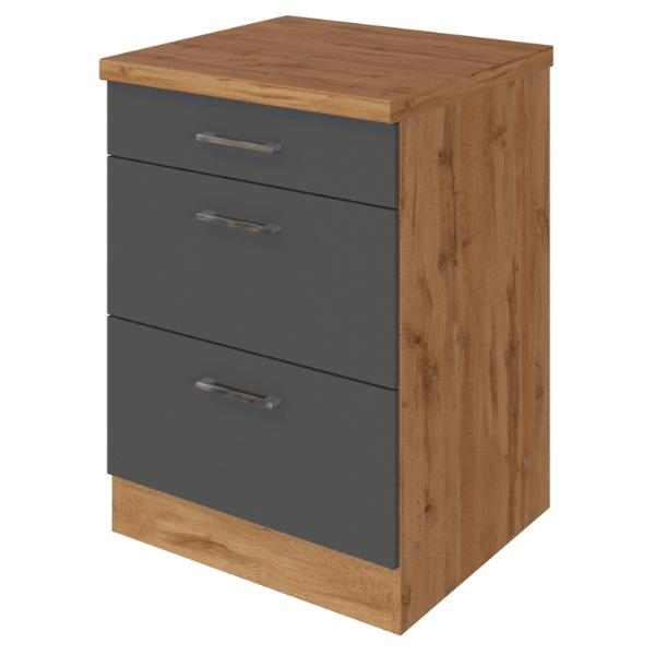 Armoire de cuisine Sorrella 50cm 3 tiroirs - anthracite/chêne - Image 8