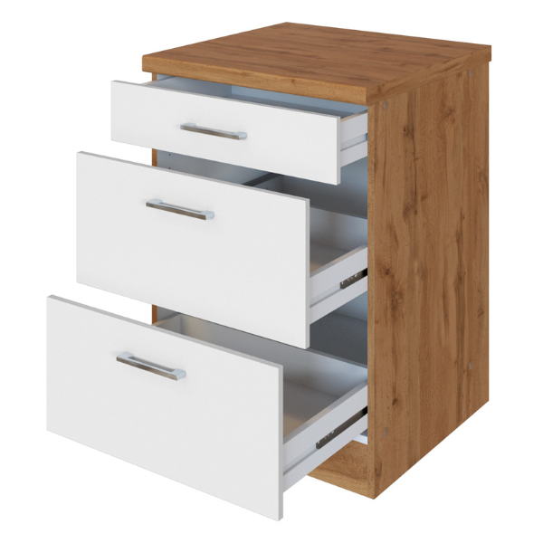 Armoire de cuisine Sorrella 50cm 3 tiroirs - blanc/chêne - Image 6