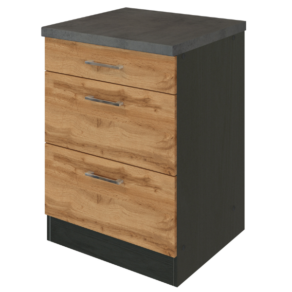 Armoire de cuisine Sorrella 50cm 3 tiroirs - chêne/graphite - Image 8