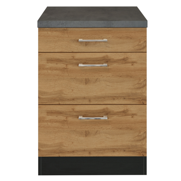 Armoire de cuisine Sorrella 50cm 3 tiroirs - chêne/graphite