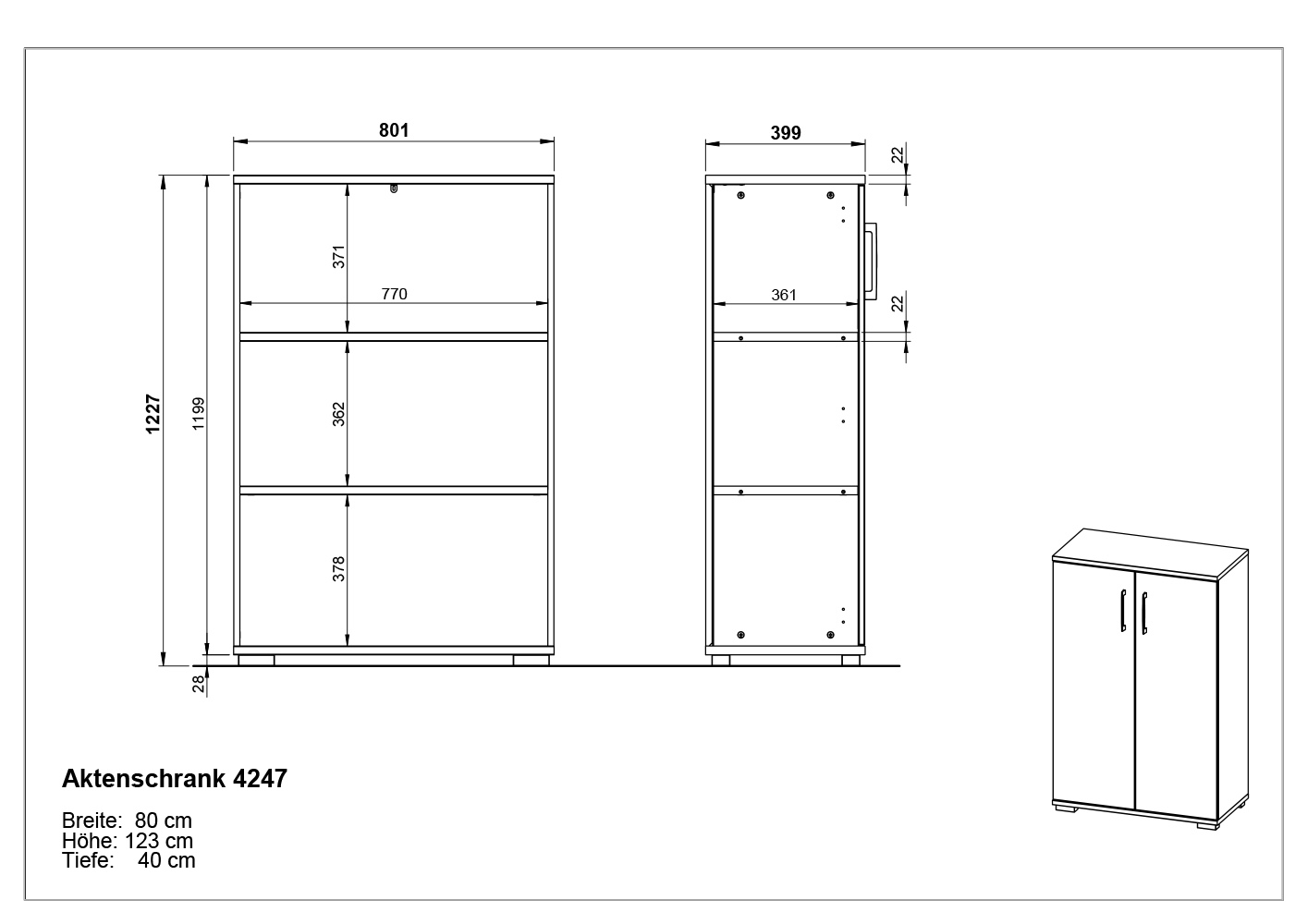 Armoire de rangement basse Presley 80cm à 2 portes - chêne/graphite - Image 7