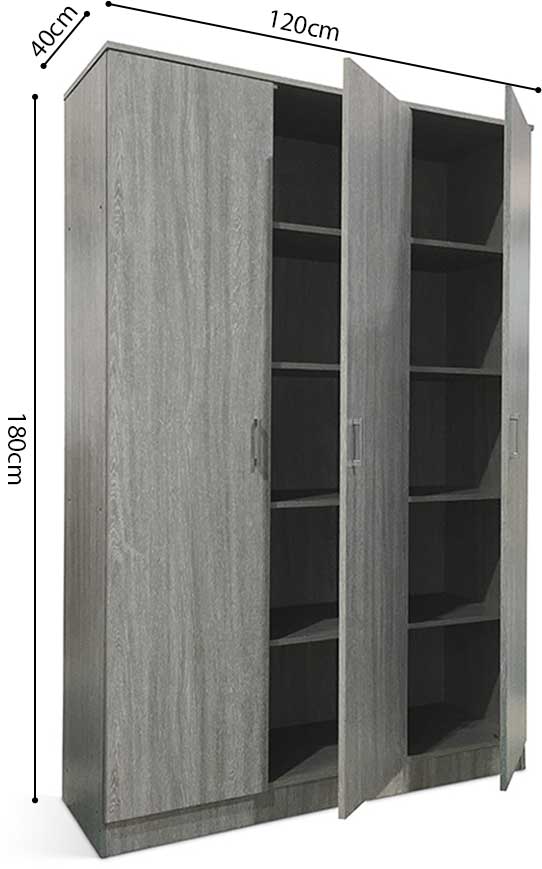 Armoire de rangement Ray 120cm à 3 portes et 4 tablettes - chêne gris - Image 2