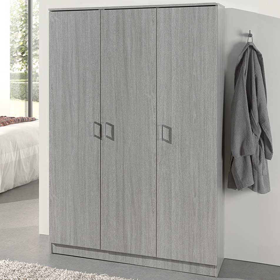Armoire de rangement Ray 120cm à 3 portes et 4 tablettes - chêne gris