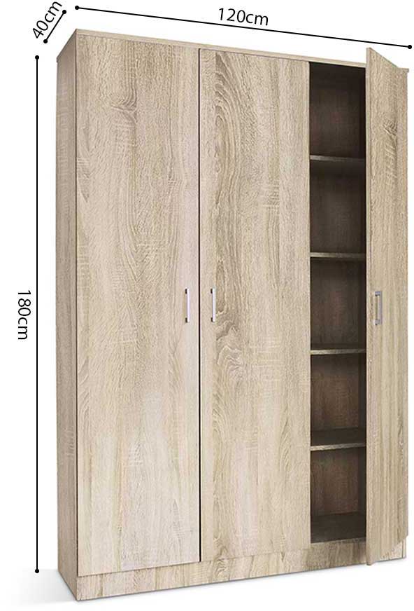 Armoire de rangement Ray 120cm à 3 portes et 4 tablettes - chêne sonoma - Image 3