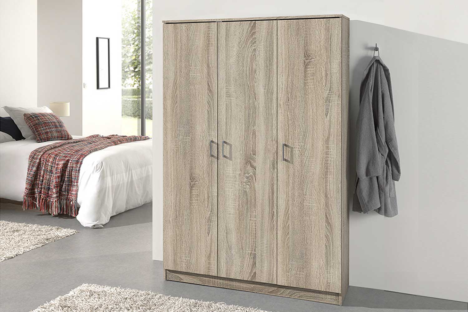 Armoire de rangement Ray 120cm à 3 portes et 4 tablettes - chêne sonoma - Image 9