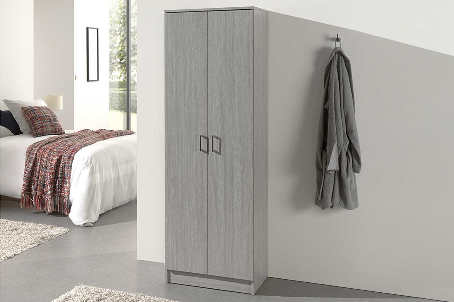 Armoire de rangement Ray 60cm à 2 portes et 4 tablettes - chêne gris - Image 7