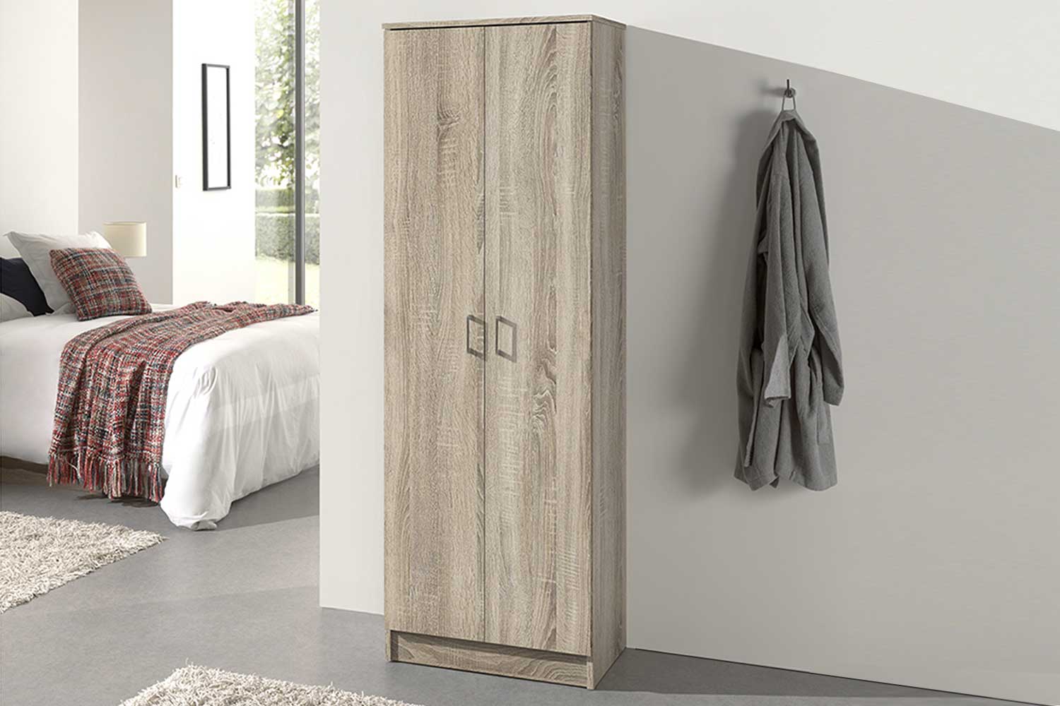 Armoire de rangement Ray 60cm à 2 portes et 4 tablettes - chêne sonoma - Image 6