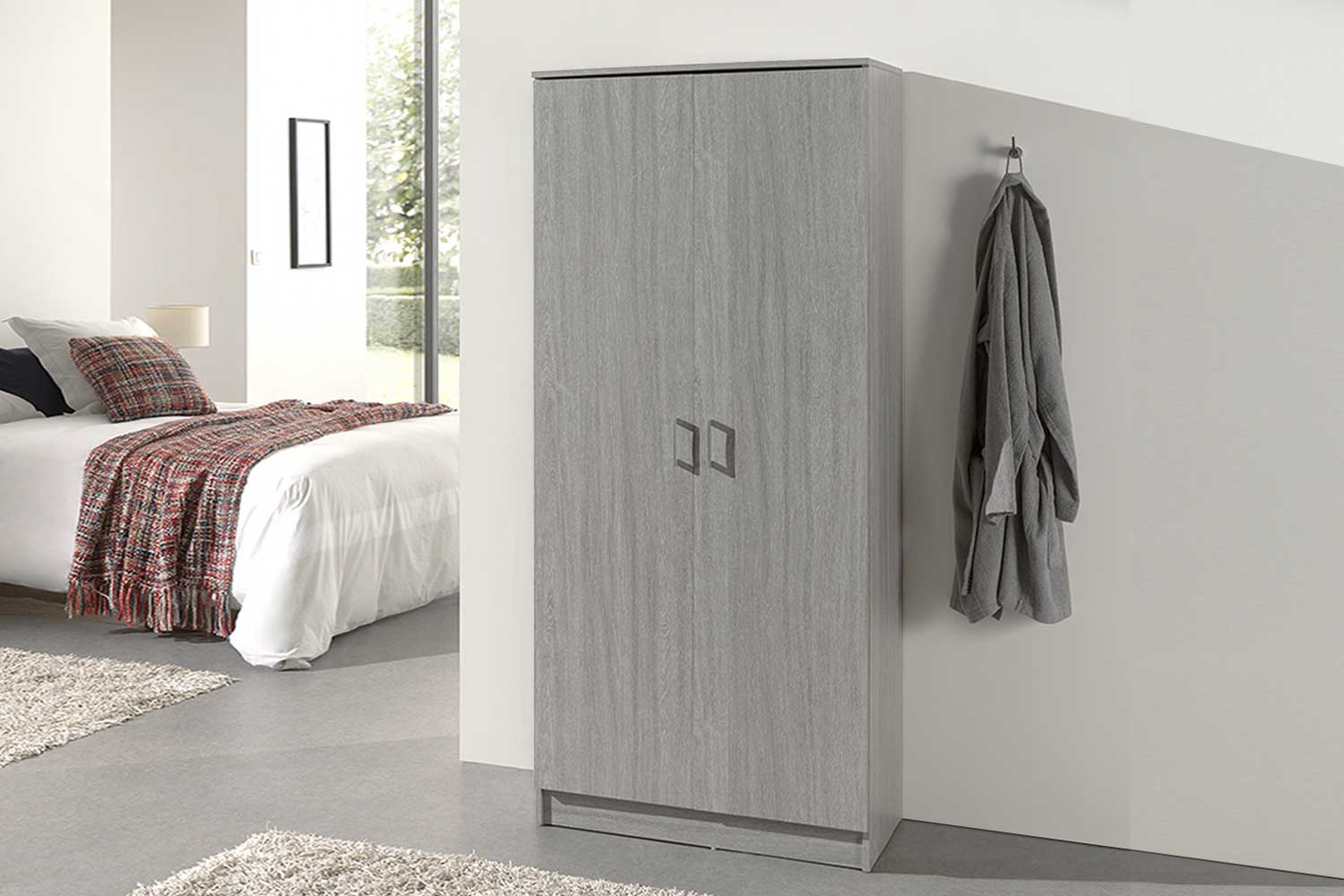Armoire de rangement Ray 80cm à 2 portes et 4 tablettes - chêne gris - Image 7