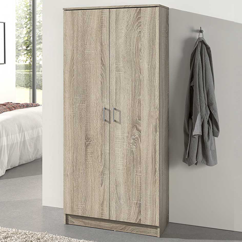 Armoire de rangement Ray 80cm à 2 portes et 4 tablettes - chêne sonoma