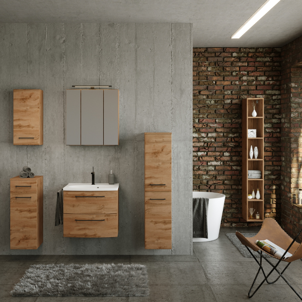 Armoire de salle de bain Malvo 30cm 2 portes - chêne/noir - Image 2