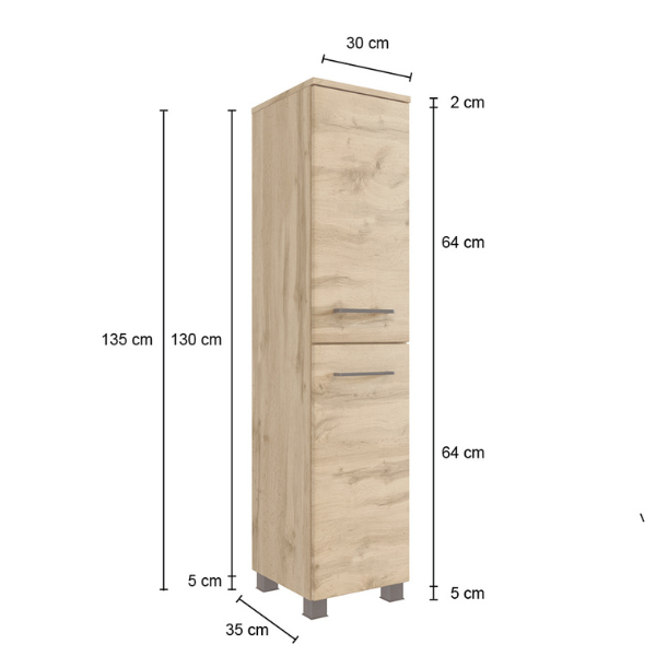 Armoire de salle de bain Malvo 30cm 2 portes - chêne/noir - Image 4