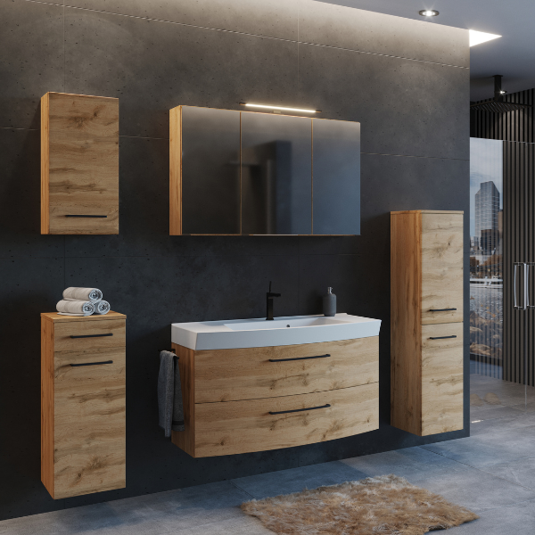 Armoire de salle de bain Malvo 30cm 2 portes - chêne/noir - Image 5