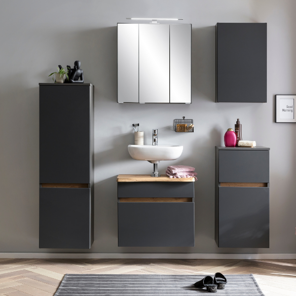 Armoire de salle de bain Vikas 1 porte & 1 tiroir - anthracite - Image 3