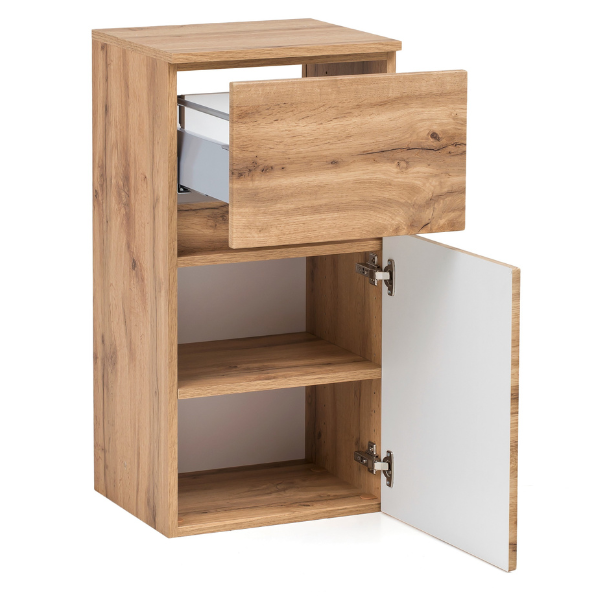 Armoire de salle de bain Vikas 1 porte & 1 tiroir - chêne - Image 10