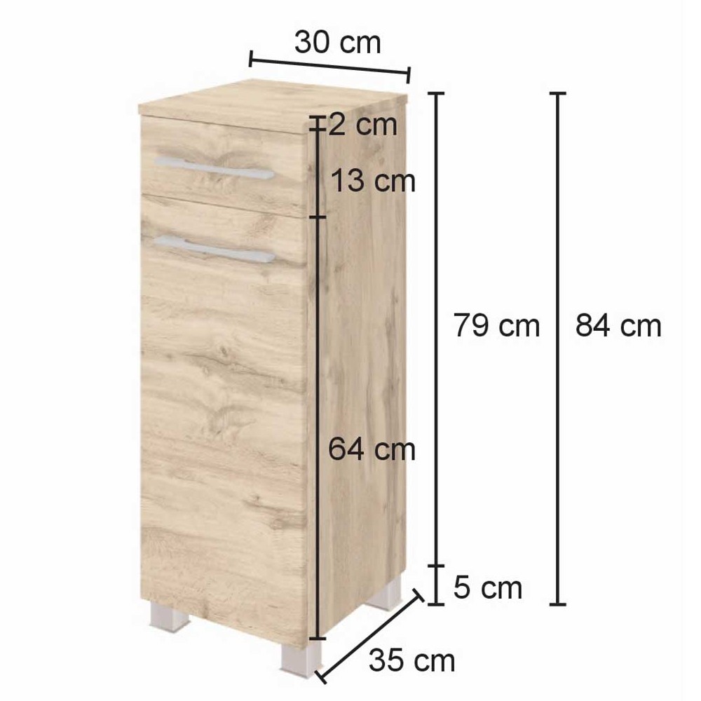 Armoire de salle de bains Sefa 30cm 1 porte et 1 tiroir - chêne - Image 7