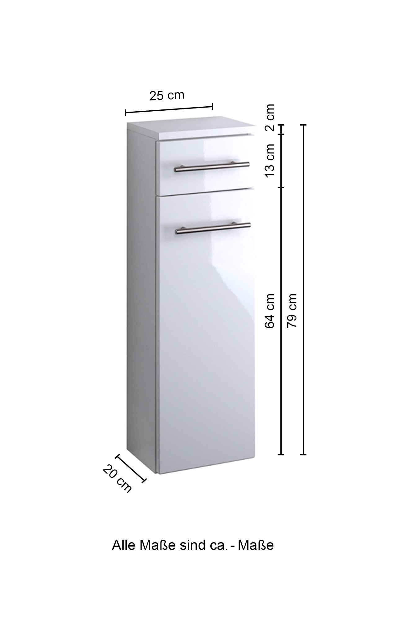 Armoire de salle de bains Small 25cm 1 tiroir & 1 porte - blanc brillant - Image 3