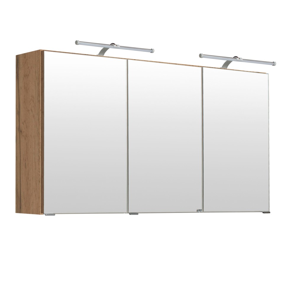 Armoire de toilette Bobbi 120cm modèle 2 3 portes & eclairage LED - chêne