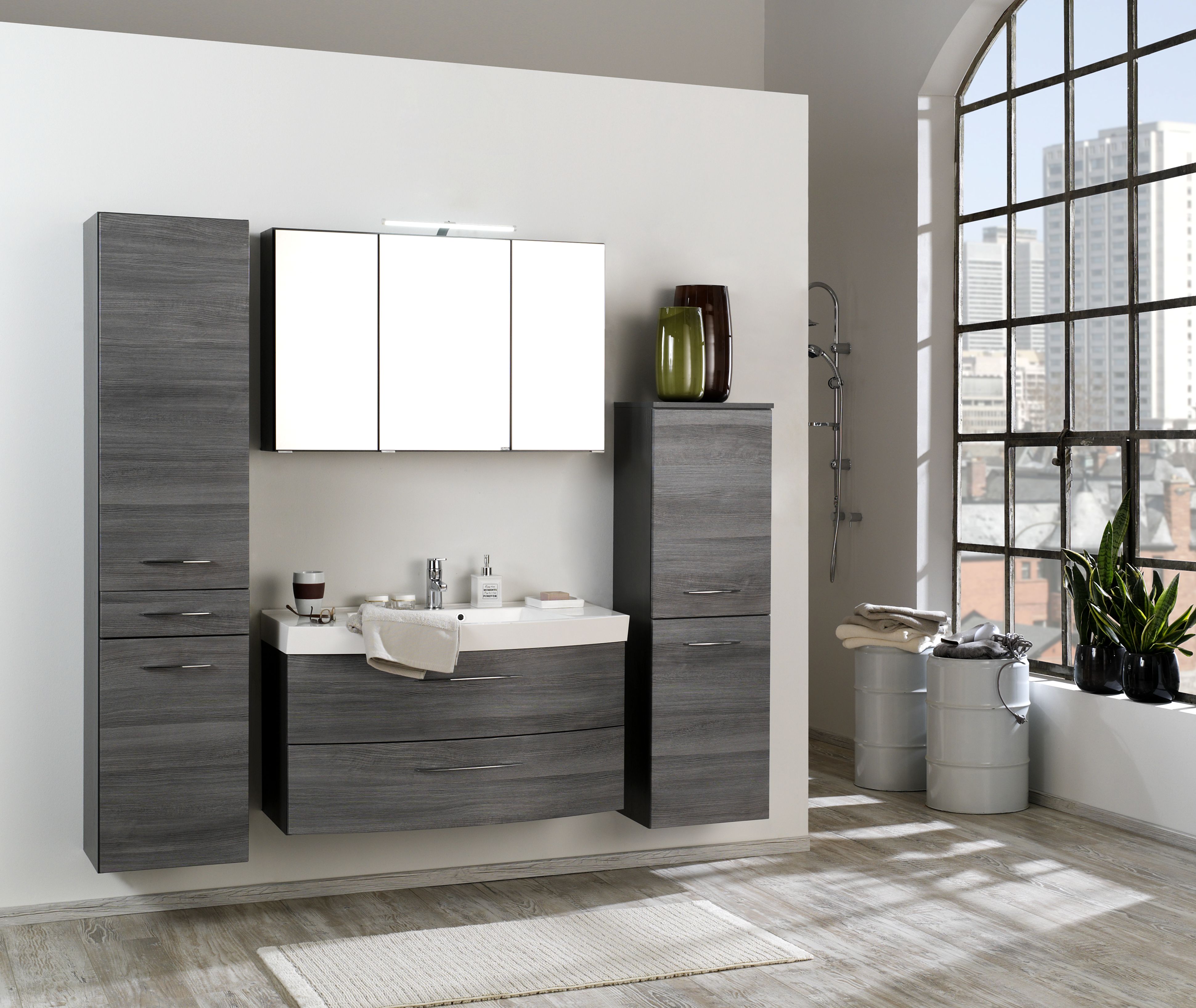 Armoire de toilette Florent 120cm 3 portes & éclairage LED - graphite - Image 2