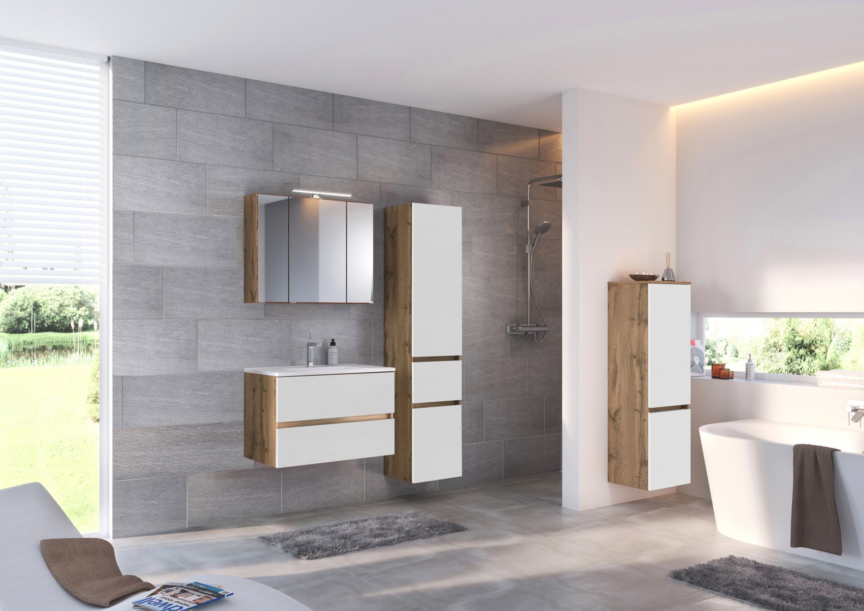 Armoire de toilette Luna 60cm avec 3 portes et éclairage LED - chêne - Image 3