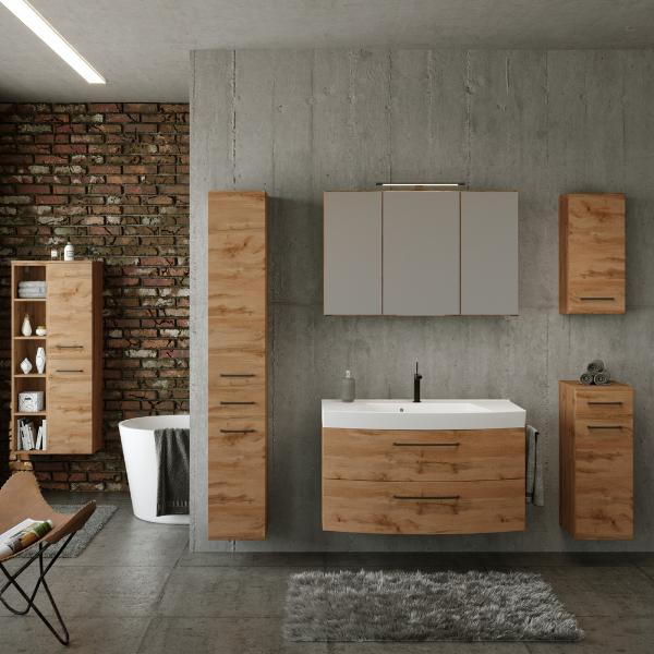 Armoire de toilette Malvo 100cm 3 portes avec éclairage - chêne - Image 4