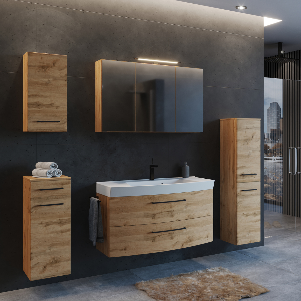 Armoire de toilette Malvo 100cm 3 portes avec éclairage - chêne - Image 5