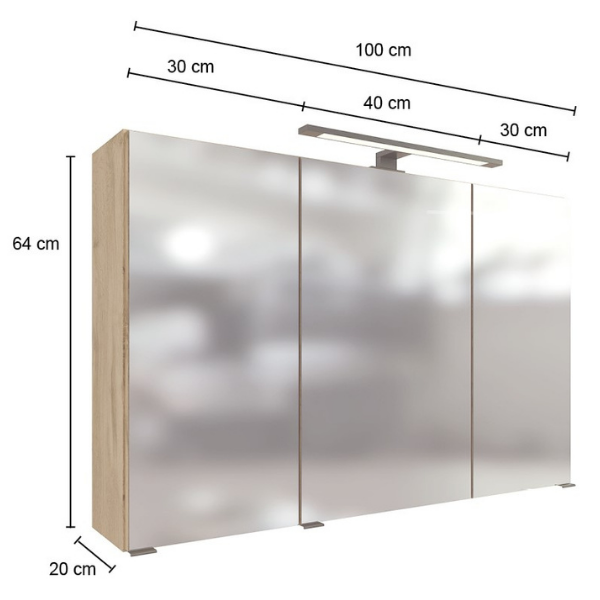 Armoire de toilette Malvo 100cm 3 portes avec éclairage - chêne - Image 7